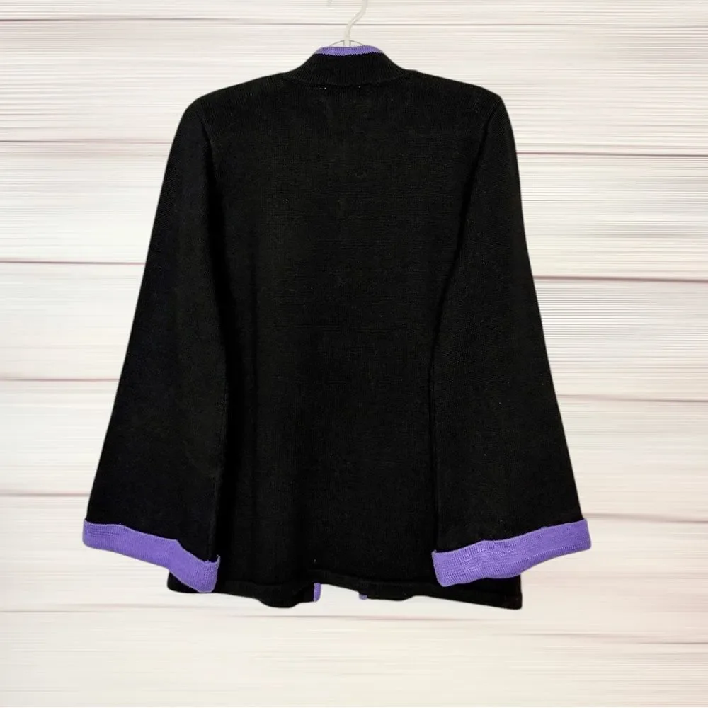 NWT Storybook Knits Black Cardigan Chinese Style Zip Front Embroidered L Vintage - Picture 8 of 14